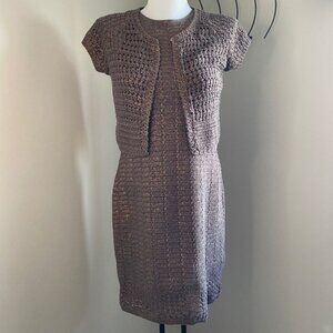 Elie Tahari Women's Crochet Midi Dress With Bolero Brown / Gold Size Medium